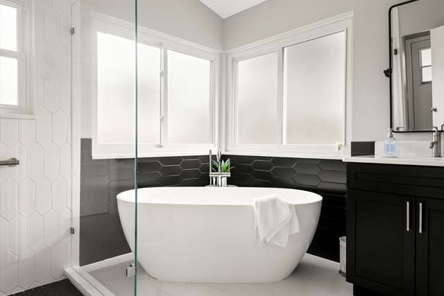 3-Bright-Airy-Contemporary-Bathrooms-B6 black and white bathroom remodel in seminole county, fl