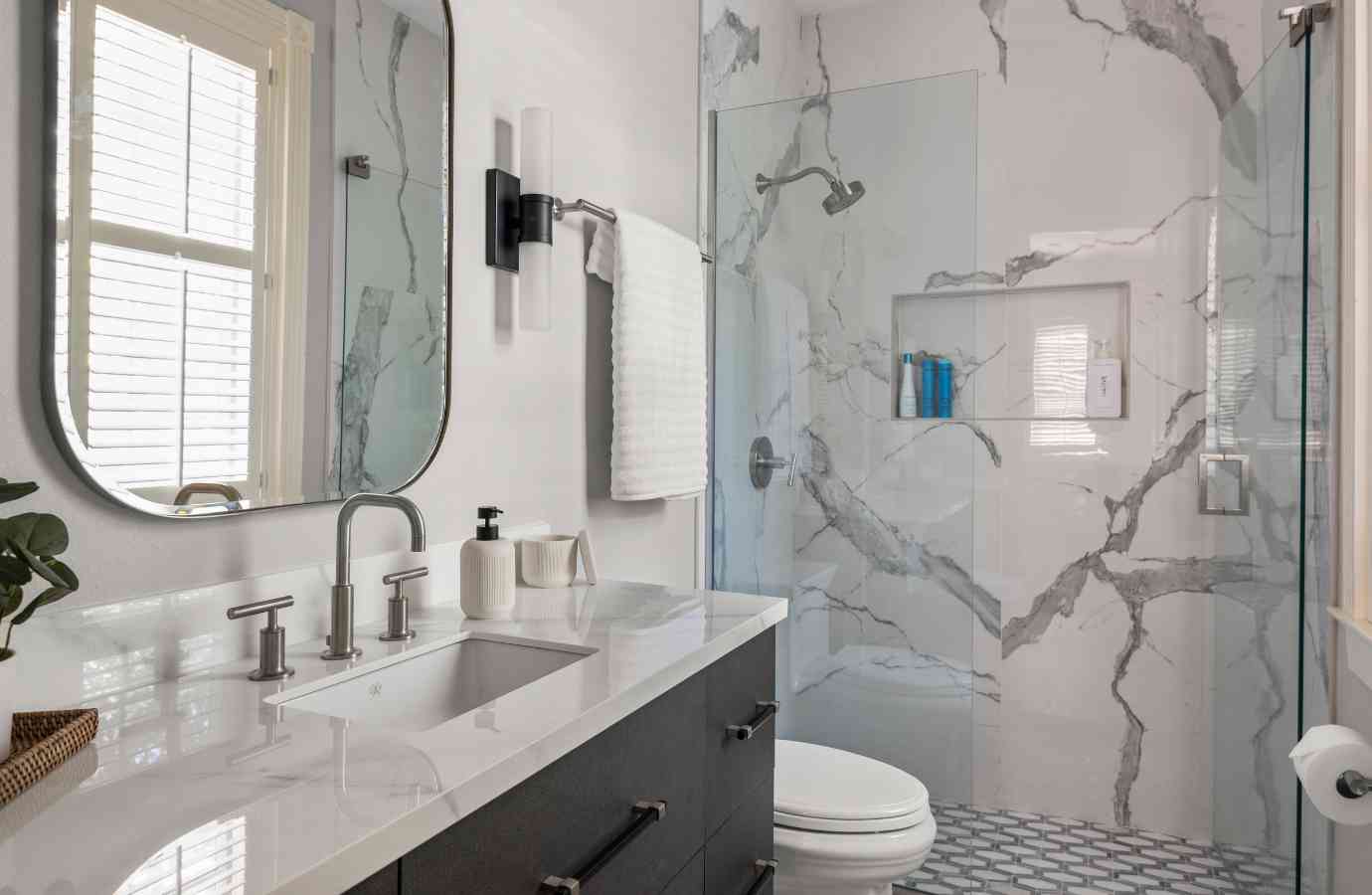 bathroom remodel feauring tub to shower conversion in tampa, fl