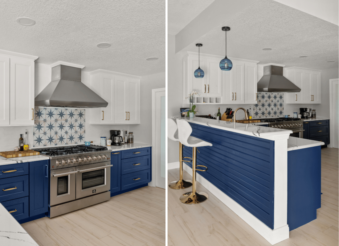 2 playful coastal kitchen with blue cabinetry in melbourne florida